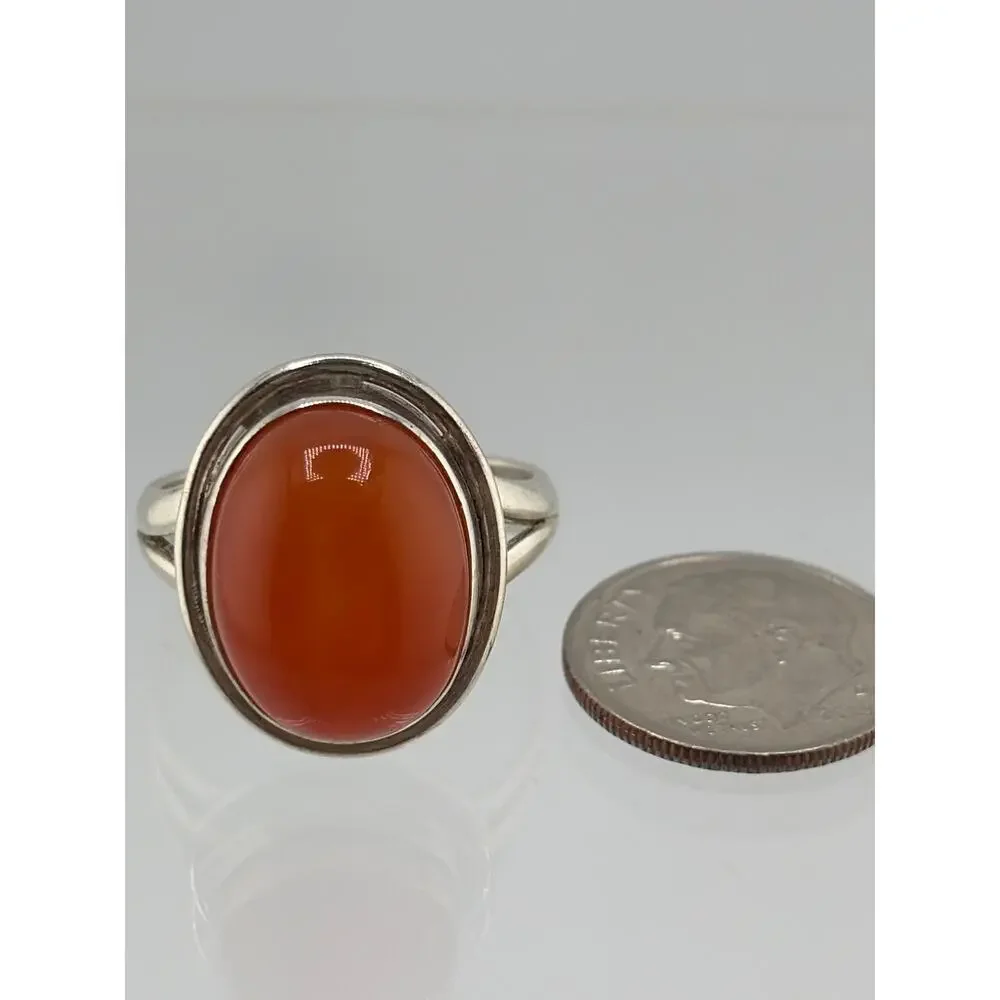 Oval Red Carnelian Sterling Silver Ring Artisan Jewelry 8.5